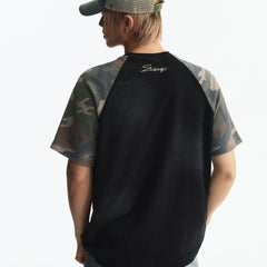 MEDM Waffle Camouflage Patch Logo Shoulder Insertion Casual Round Neck Short Sleeve Retro Vintage Vintage Loose Men's and Women's T-shirt Summer