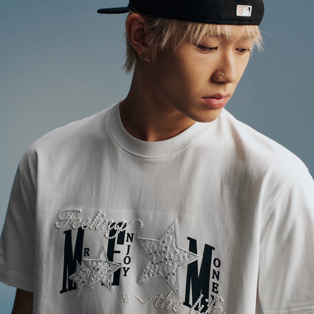 MEDM Little Fragrance Star Patch Cloth Letter Printed Casual Round Neck T-shirt American Street Versatile Cotton Couple Short Sleeve
