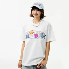 MEDM double-layer contrasting embroidered letters casual round neck T-shirt American retro unisex loose short sleeved summer