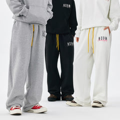 MEDM American basic font loose straight leg sweatpants with spring and autumn velvet drawstring for men and women's casual sports pants