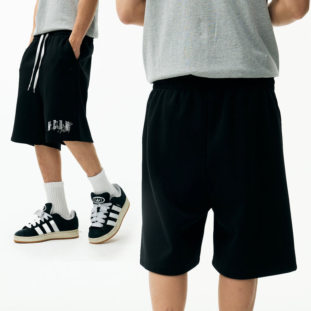 MEDM Color Basic Versatile Logo Embroidered Loose Shorts Trendy Men's and Women's Simple Drawstring Casual Pants Summer