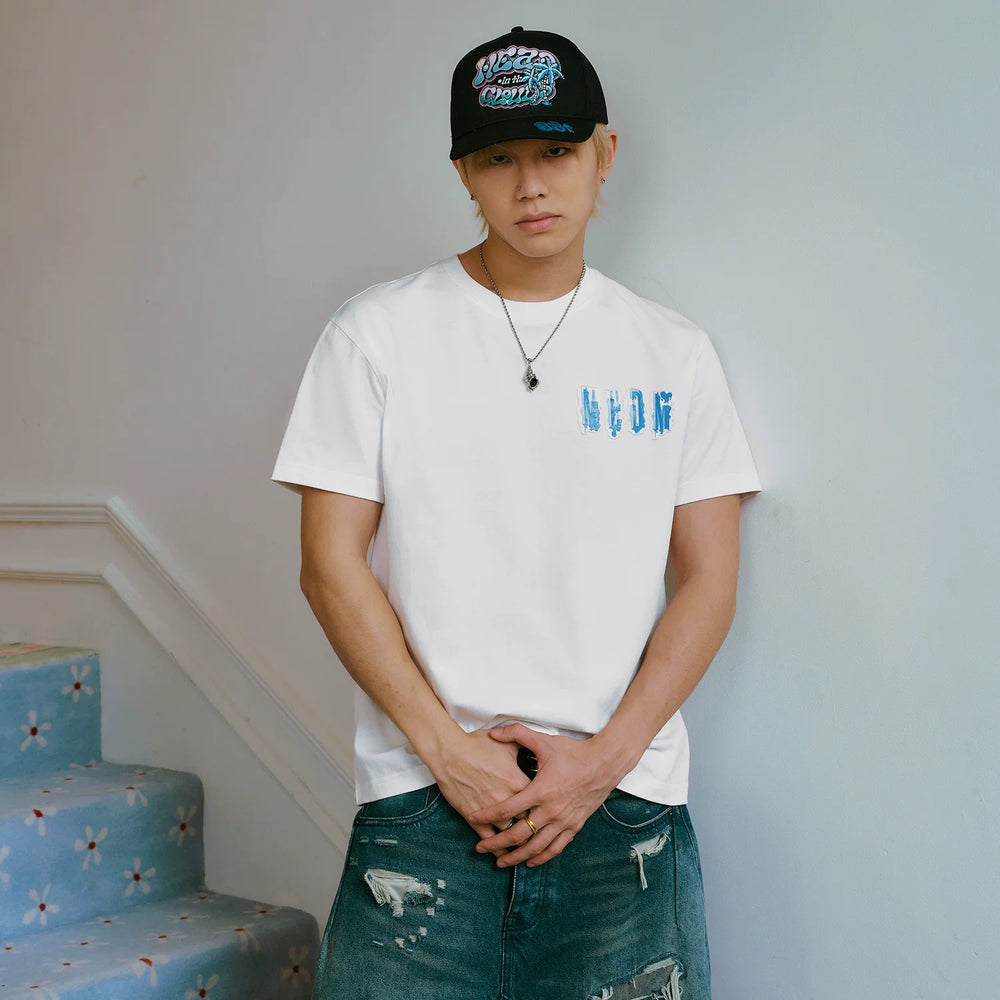 MEDM MELTING ICE Patchwork Letter Printed Casual Round Neck Short Sleeve American Trendy Versatile Couple T-shirt