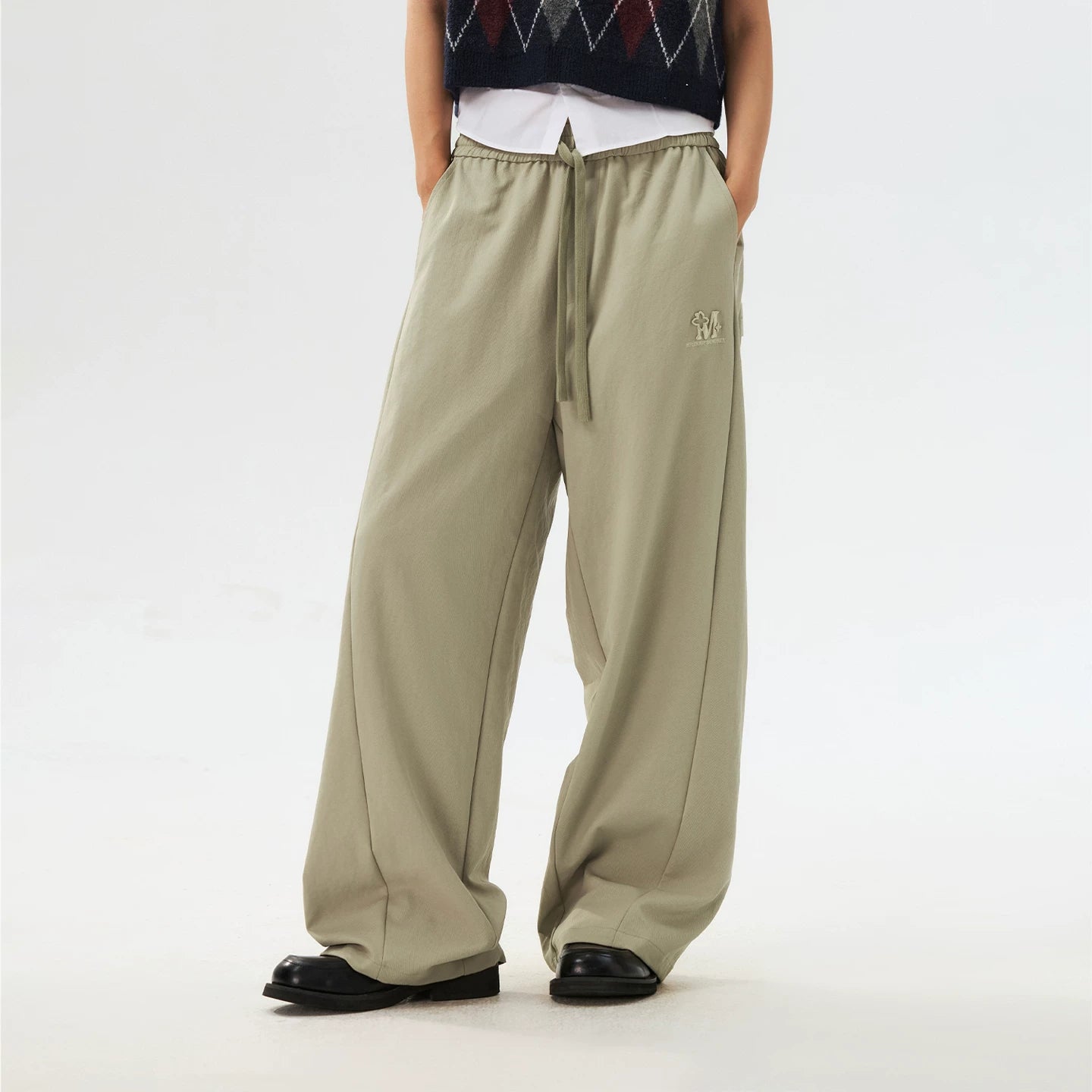 MEDM deconstructive splicing basic drawstring casual pants for men and women, American style simple and versatile wide leg loose pants for spring and autumn