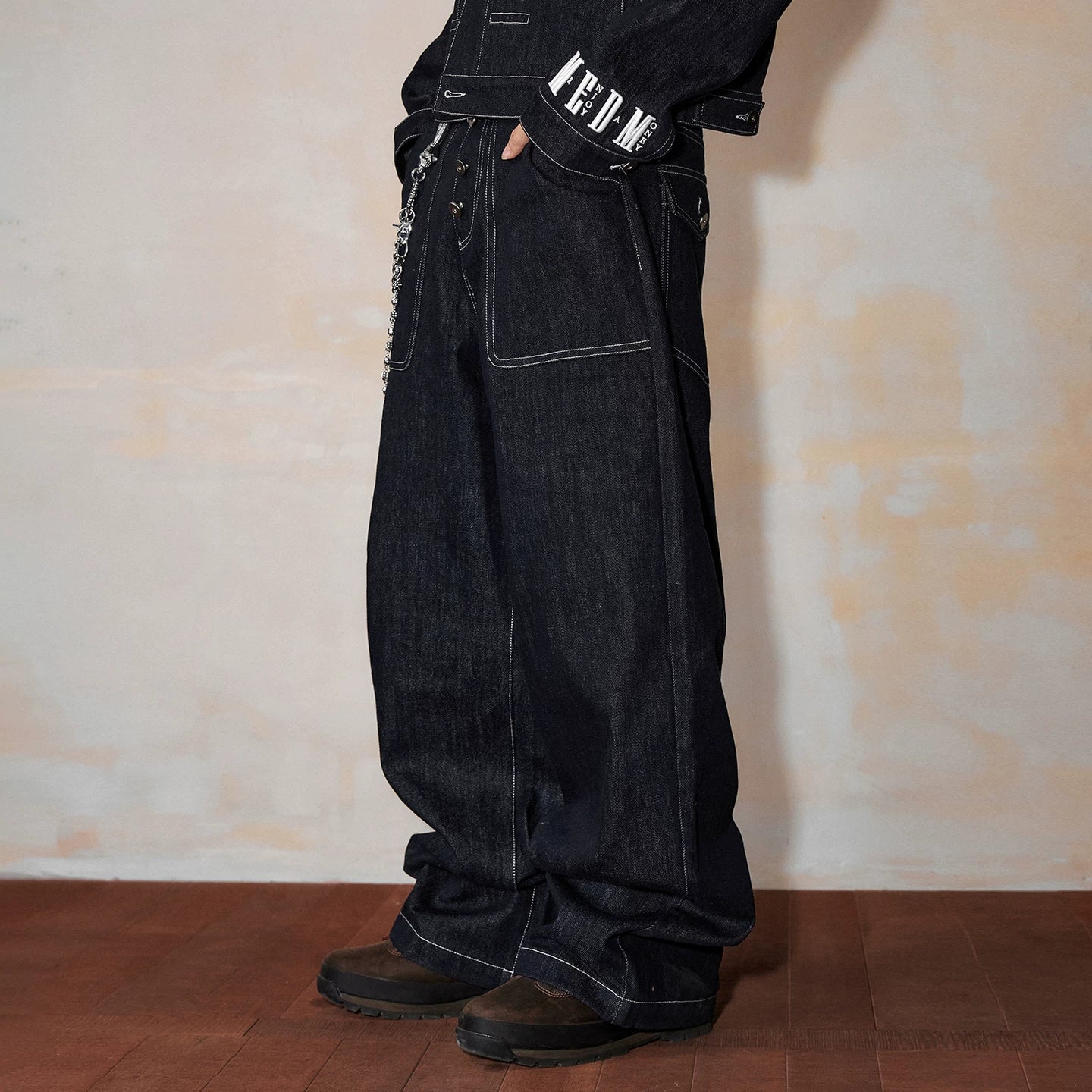MEDM Original Niu Ming Line Solid Color Wide Leg Loose Jeans Men's Autumn American Street Retro Style Straight Tube Long Pants