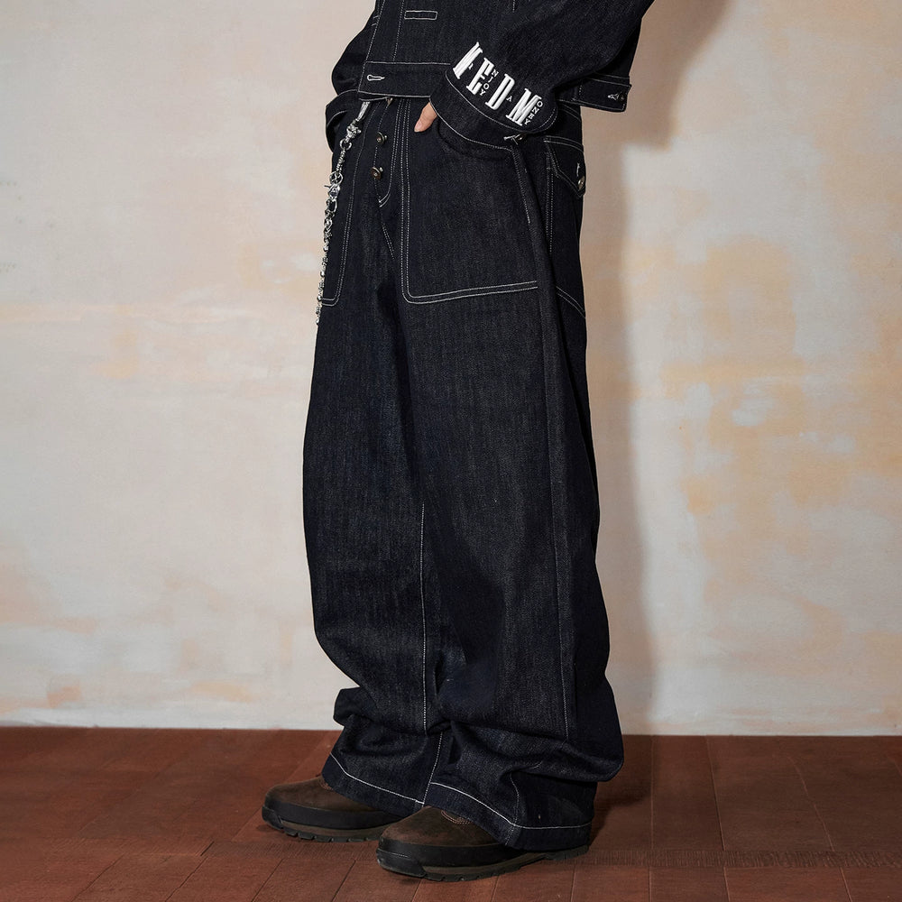MEDM Original Niu Ming Line Solid Color Wide Leg Loose Jeans Men's Autumn American Street Retro Style Straight Tube Long Pants