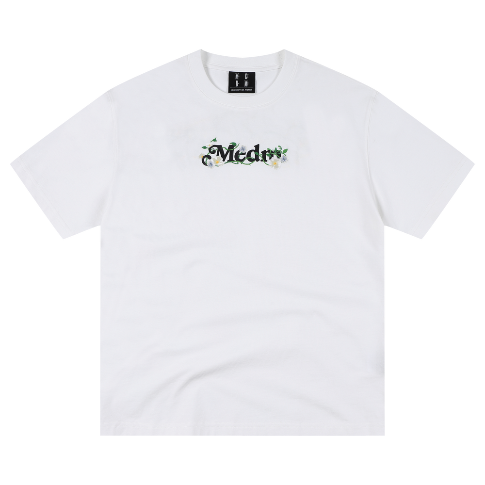 MEDM Light Embroidered Flower Casual Round Neck T-shirt American Street Versatile Letter Printed Loose Couple Short Sleeve