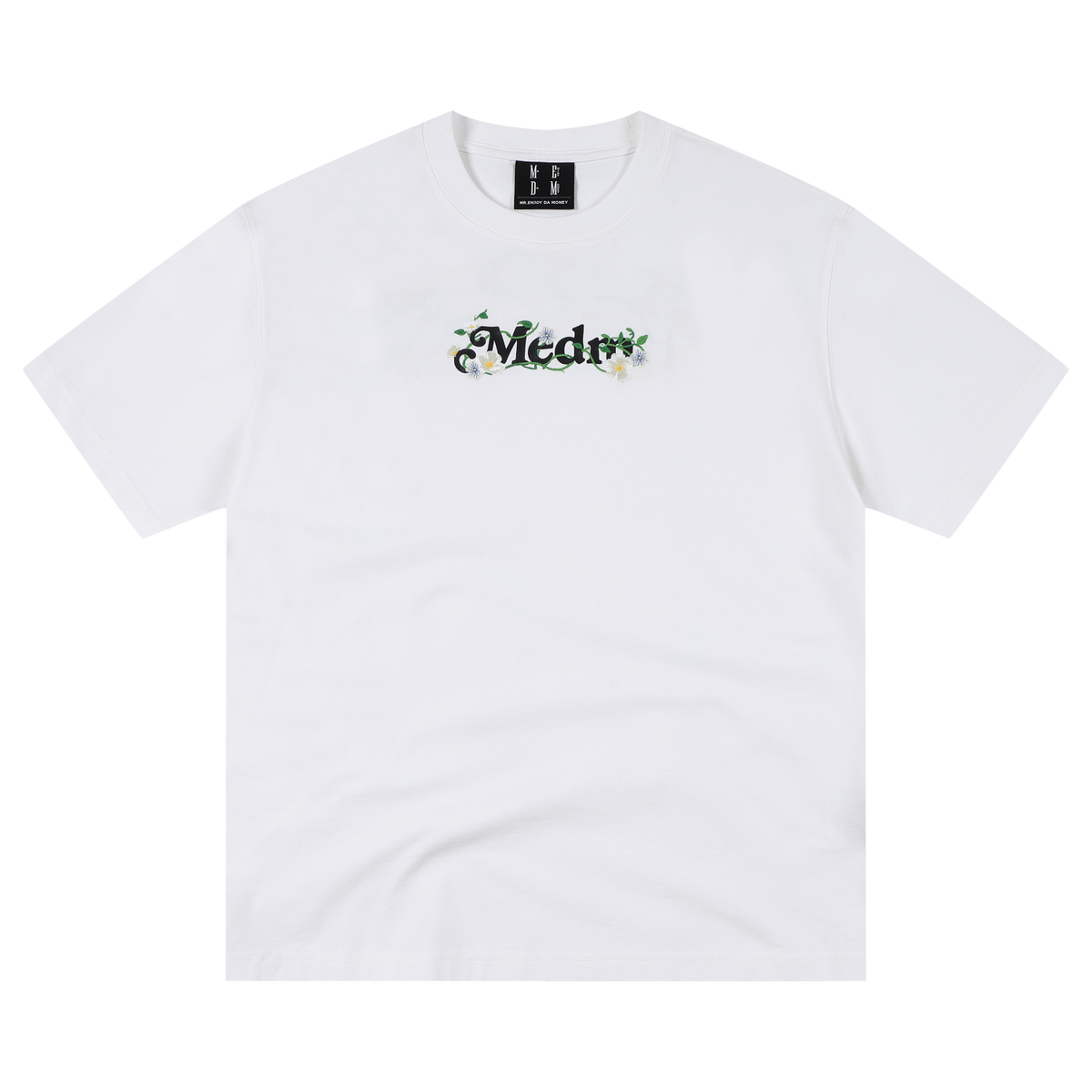 MEDM Light Embroidered Flower Casual Round Neck T-shirt American Street Versatile Letter Printed Loose Couple Short Sleeve
