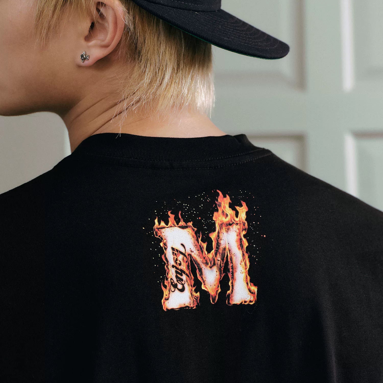 MEDM flame shaped letter logo print casual round neck short sleeved American street unisex loose T-shirt