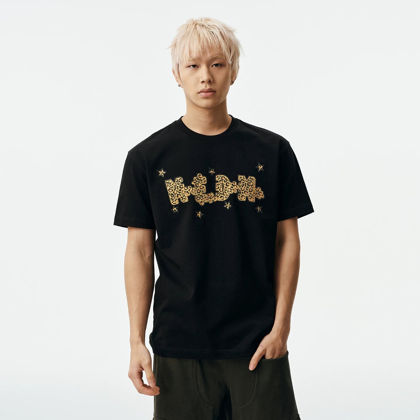 MEDM wild fun flash puzzle full diamond casual round neck short sleeved street retro neutral style cool loose T-shirt summer