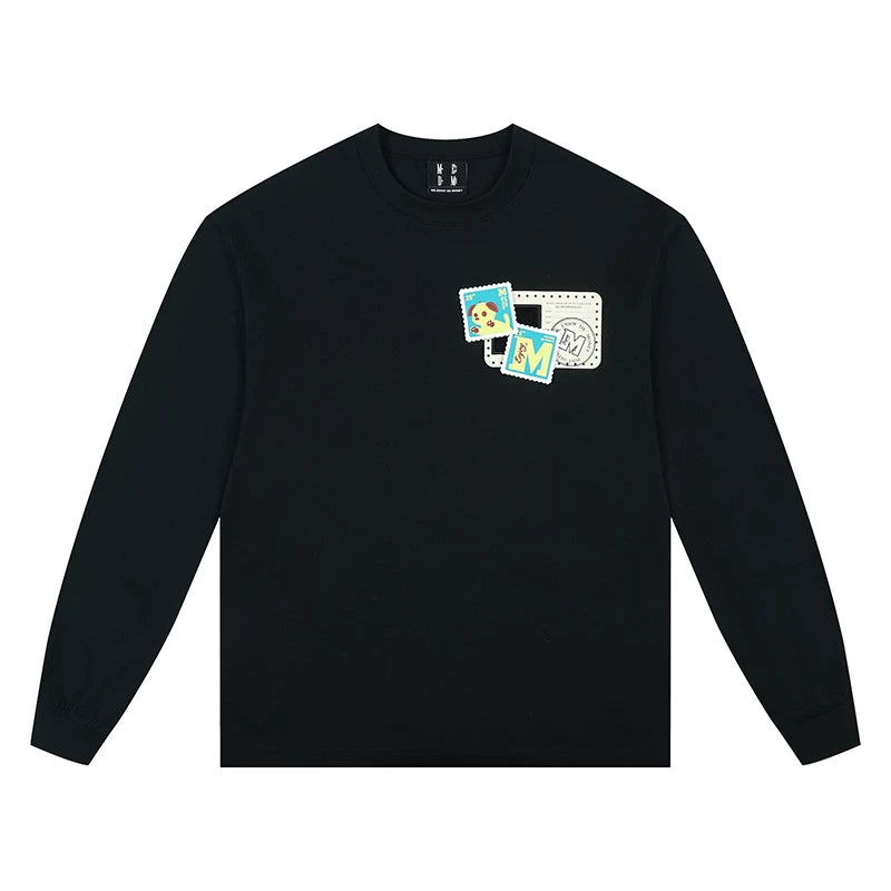MEDM animal ID Velcro long sleeved T-shirt for men and women, autumn American hip-hop T-shirt, casual loose couple top