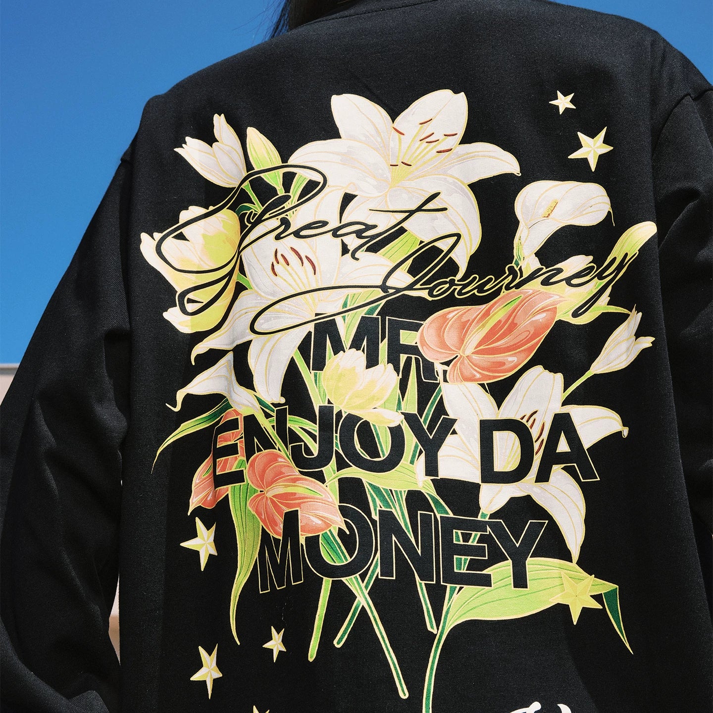 MEDM New Product Hand drawn Bouquet Printed Round Neck Casual Long Sleeve T-shirt Trendy Brand Pure Cotton Loose Couple Top Spring and Autumn