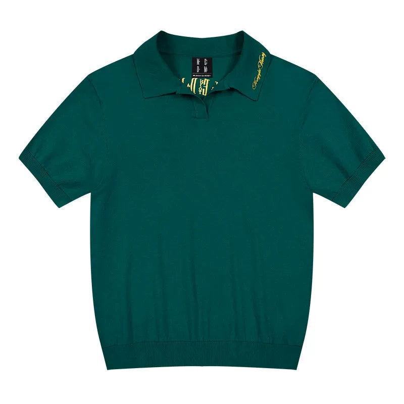 MEDM Tri color Embroidered Alphabet Handwritten Font Casual Polo Short Sleeve New Product Relaxation Flip Collar Half Sleeve T-shirt for Men