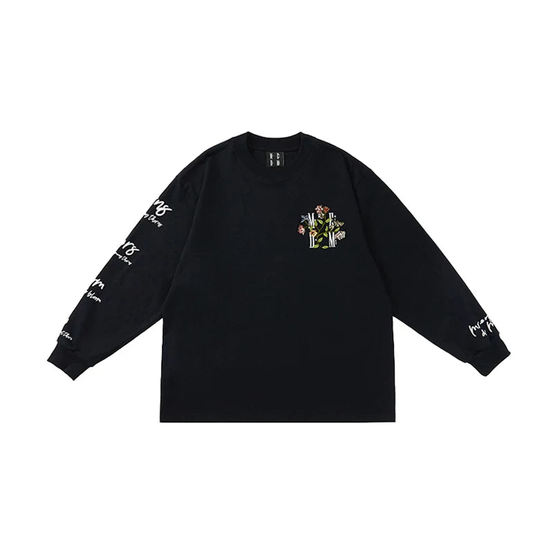 MEDM China-Chic Autumn Flower Embroidery Clothing Couple Pullover Round Neck Long Sleeve T-shirt Men and Women Fashion Brand Loose
