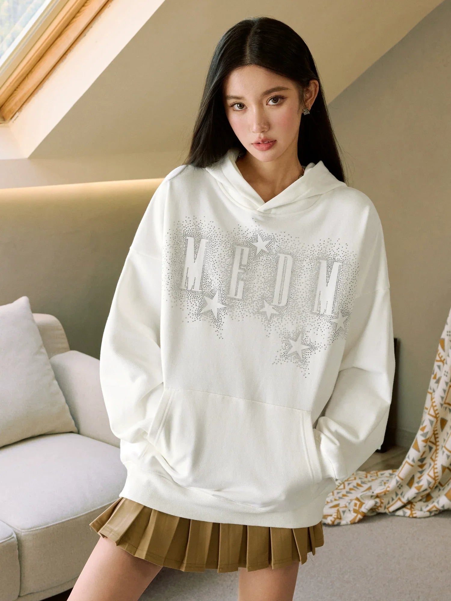 MEDM Rhinestone Star & Logo Hoodie