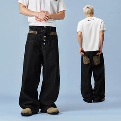 MEDM High Street Style Wide Leg Casual Double Waist Jeans Street Fashion Vintage Loose Wide Leg Floor Pants