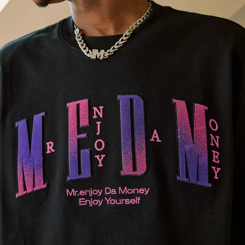 MEDM toothbrush embroidered seal long sleeved T-shirt for men's autumn loose top for women's American hip-hop couple casual T-shirt