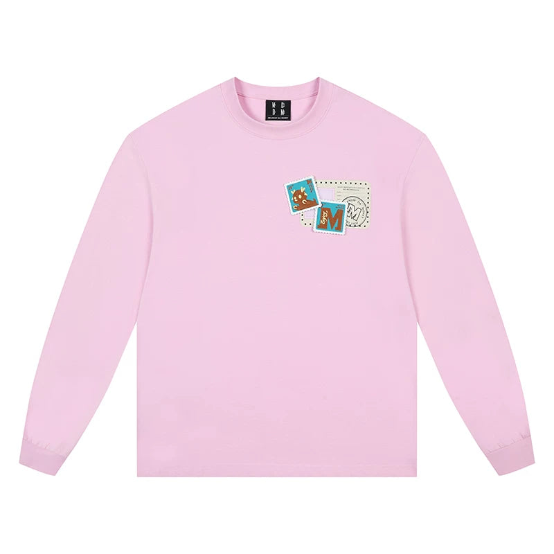 MEDM animal ID Velcro long sleeved T-shirt for men and women, autumn American hip-hop T-shirt, casual loose couple top