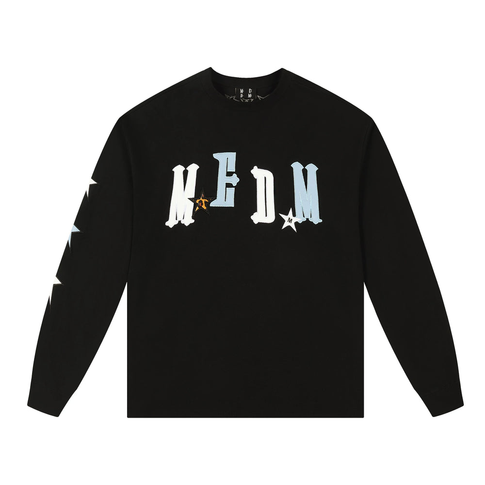 MEDM American Trendy Brand Star Sticky Leather Embroidered Long Sleeve T-shirt for Men in Spring and Autumn, with a niche design and loose casual T-shirt