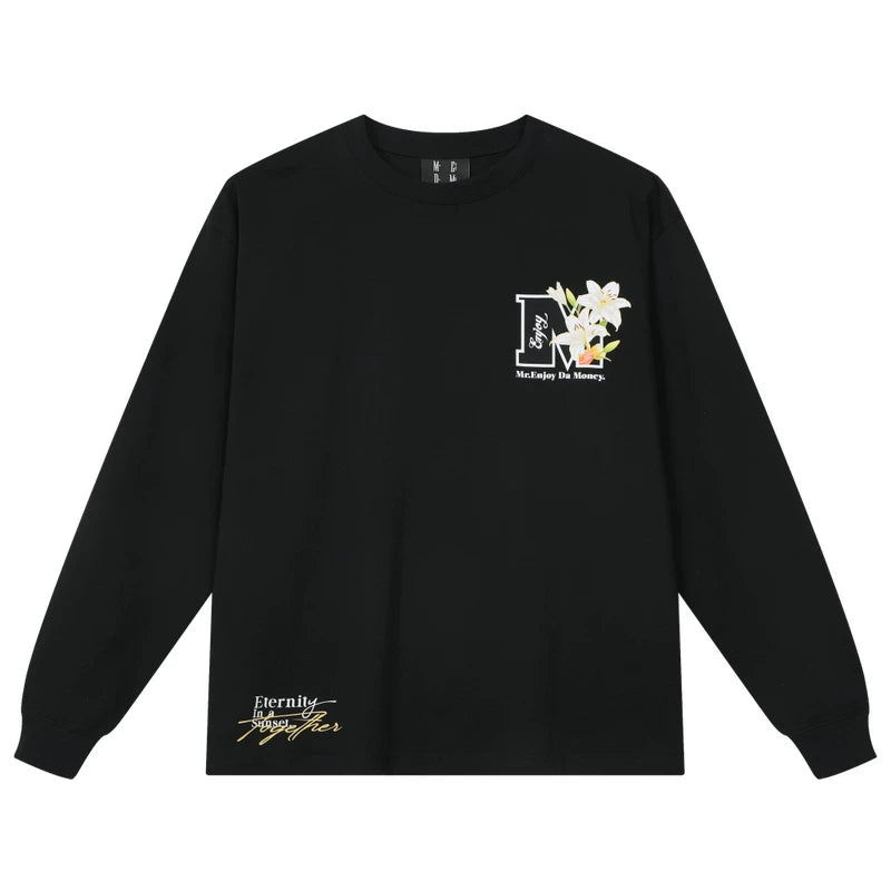 MEDM New Product Hand drawn Bouquet Printed Round Neck Casual Long Sleeve T-shirt Trendy Brand Pure Cotton Loose Couple Top Spring and Autumn