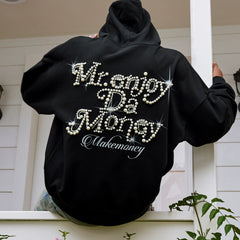 MEDM Nail Bead Flower Font Casual Hoodie Spring and Autumn American Loose Drawstring and Velvet Hoodie Couple Coat