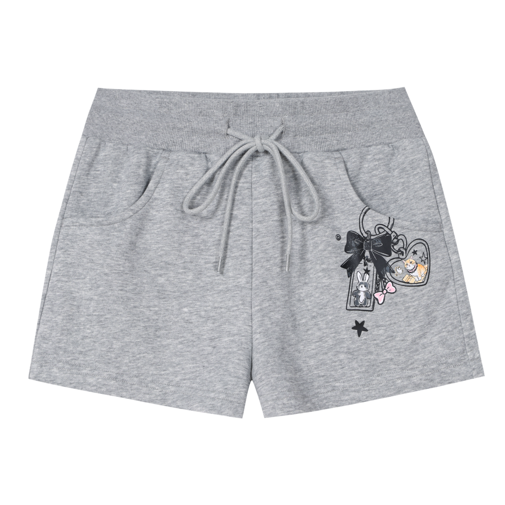 MEDM Cute Graffiti Keychain Heavy Fabric Ultra Short Pants Street Spicy Girl Style Basic Versatile Casual Pants Women