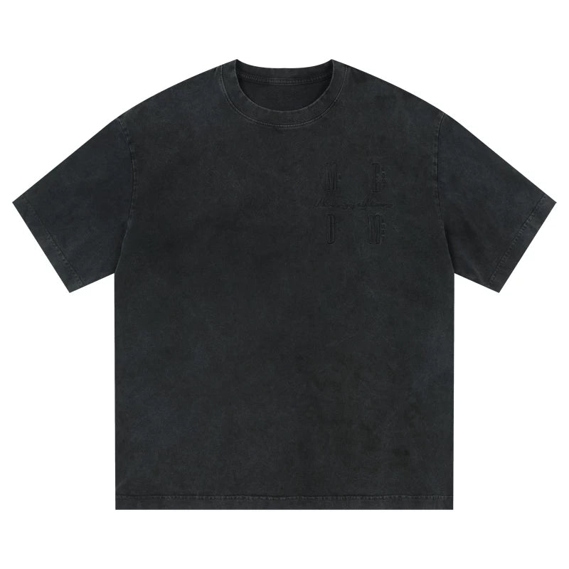 MEDM26SS basic four character logo washed short sleeved T-shirt for men and women, trendy brand American retro casual T-shirt