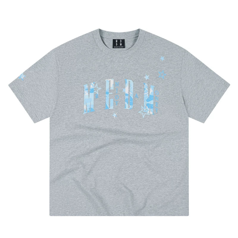 MEDM Camouflage Letter Sticker Diamond Simple Casual Round Neck T-shirt Street Relaxation Loose Look Slim Couple Short Sleeve Summer