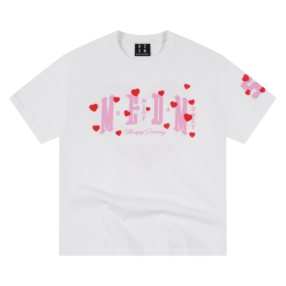 MEDM 52 Limited Edition Love Plush Printed Casual Round Neck Short Sleeve Couple's Loose Heavy Cotton T-shirt Summer
