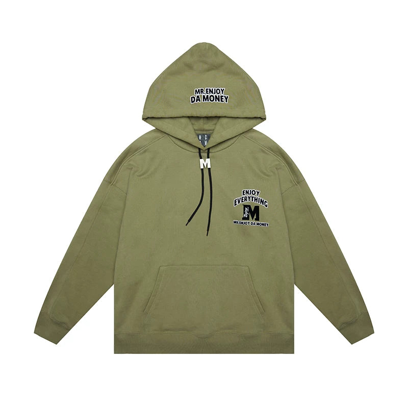MEDM Trendy Brand M-Buckle Pulling Rope Letter Printed American Hoodie Men's Spring and Autumn Loose Oversize Hoodie