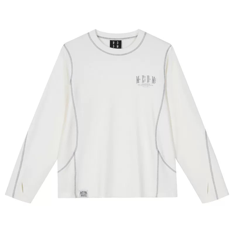 MEDM minimalist functional warm round neck casual long sleeved T-shirt for autumn and winter American versatile couple loose inner top
