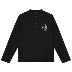 MEDM Rose Print Henley Long Sleeve Tee