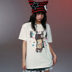 MEDMxNEWMASUS joint love letter print star pattern casual couple short sleeved summer round neck T-shirt trendy