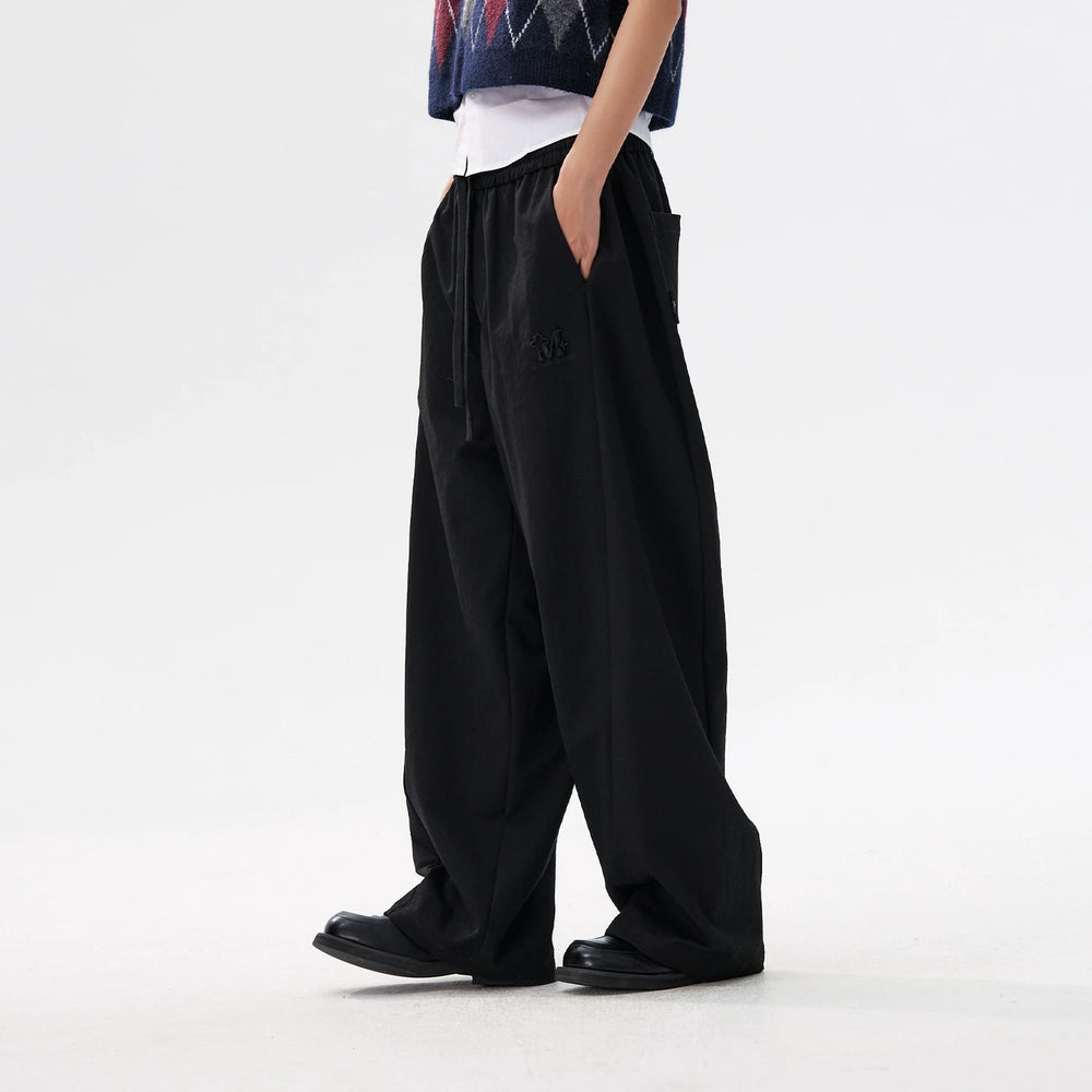 MEDM deconstructive splicing basic drawstring casual pants for men and women, American style simple and versatile wide leg loose pants for spring and autumn