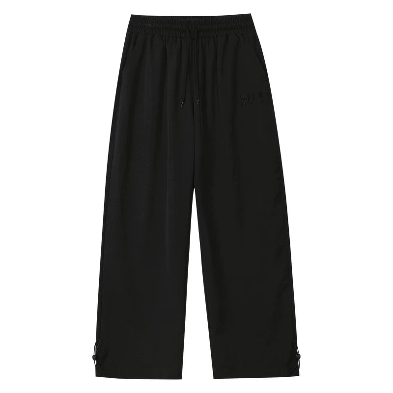 MEDM solid color simple wide leg casual loose straight tube paratrooper pants with side drawstring versatile commuting floor pants for men