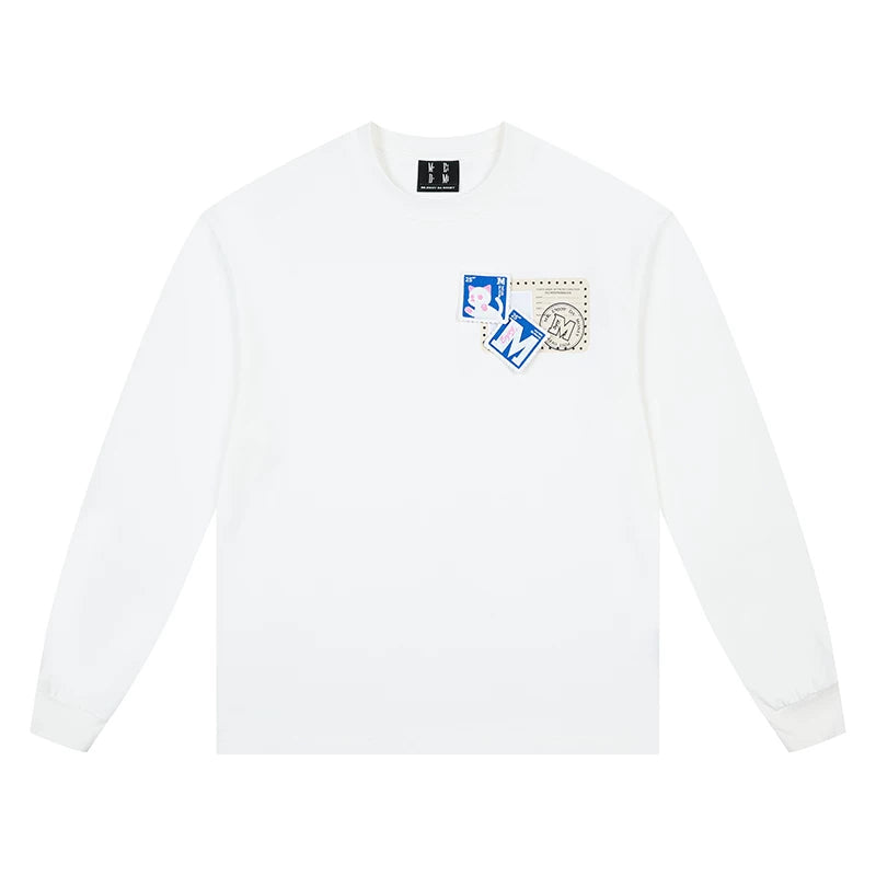 MEDM animal ID Velcro long sleeved T-shirt for men and women, autumn American hip-hop T-shirt, casual loose couple top