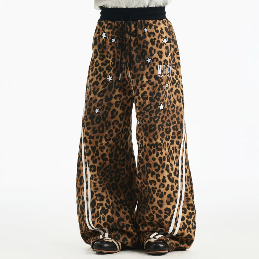 MEDM classic leopard print bar casual curved knife sweatpants embroidered with stars fashion personality men's and women's casual pants
