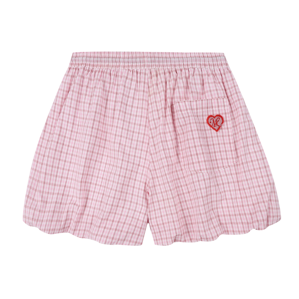 MEDM Soft Cute Multi Color Love Plaid Flower Bud Loose Wide Leg Shorts Versatile Drawstring Casual Pants Pumpkin Pants Women