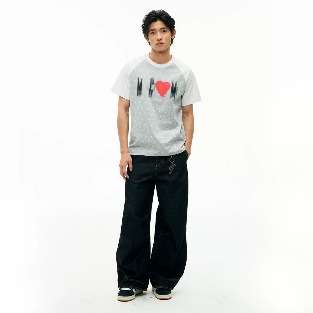 MEDM Large Body Full of Star Shadow Logo Love Printed Casual Shoulder Short Sleeve Trendy Brand Loose Couple T-shirt