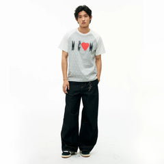 MEDM Large Body Full of Star Shadow Logo Love Printed Casual Shoulder Short Sleeve Trendy Brand Loose Couple T-shirt