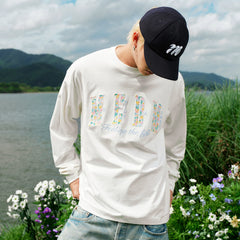 MEDM small flower embroidered logo round neck casual long sleeved T-shirt American simple and versatile couple loose top for autumn and winter