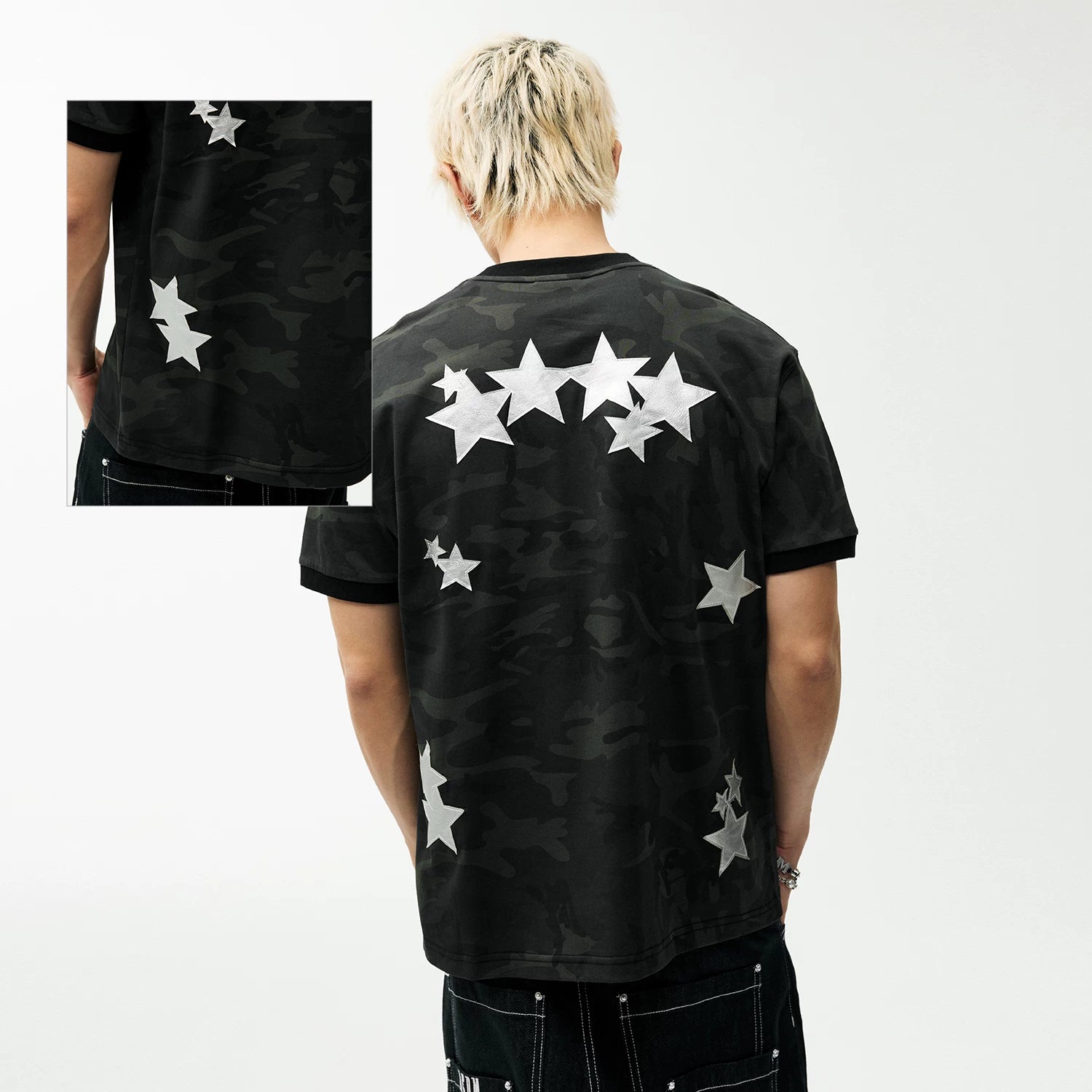 MEDM camouflage star lazy style logo embroidered loose round neck T-shirt street retro casual men's and women's short sleeved summer