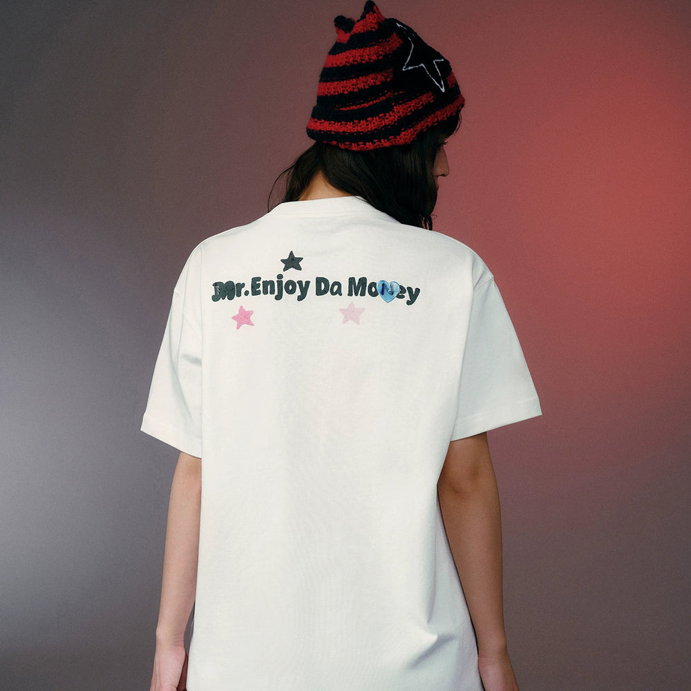 MEDMxNEWMASUS joint love letter print star pattern casual couple short sleeved summer round neck T-shirt trendy