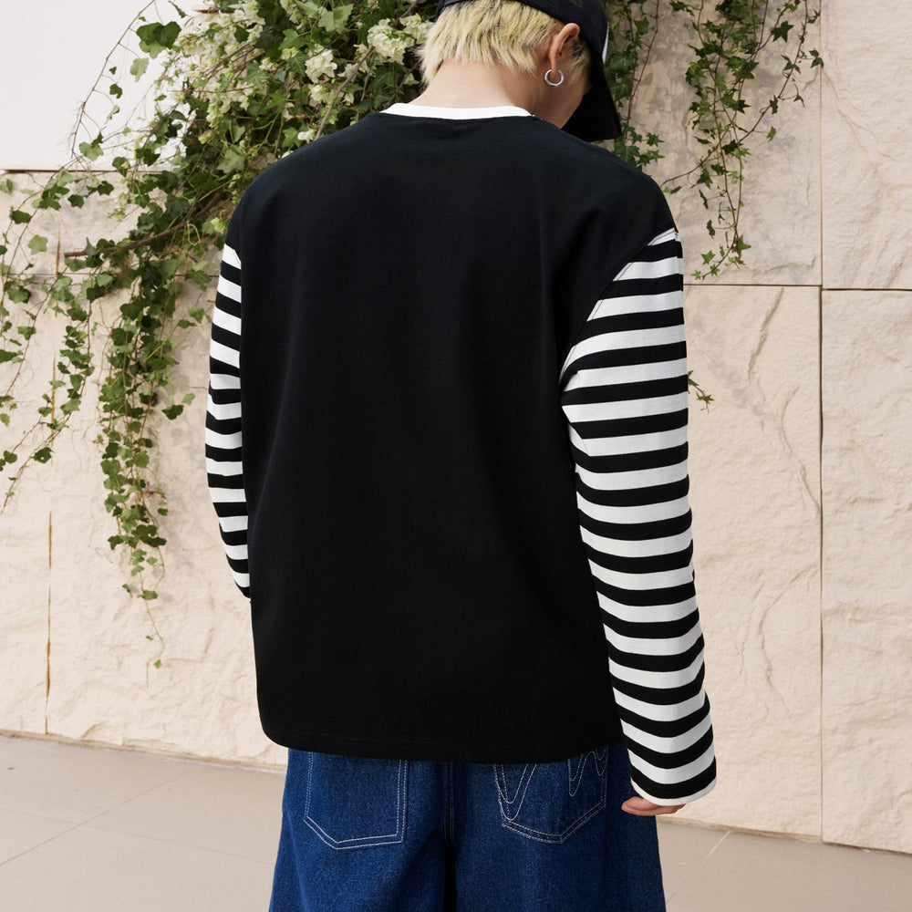 MEDM American retro long sleeved T-shirt with contrasting collar, trendy top for both men and women, loose T-shirt for spring 2025, new T-shirt for youth and fashion, spliced T-shirt