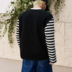 MEDM American retro long sleeved T-shirt with contrasting collar, trendy top for both men and women, loose T-shirt for spring 2025, new T-shirt for youth and fashion, spliced T-shirt