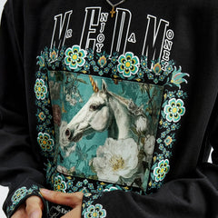 MEDM color floral print patch casual round neck long sleeved T-shirt 26 new trendy loose couple top for spring