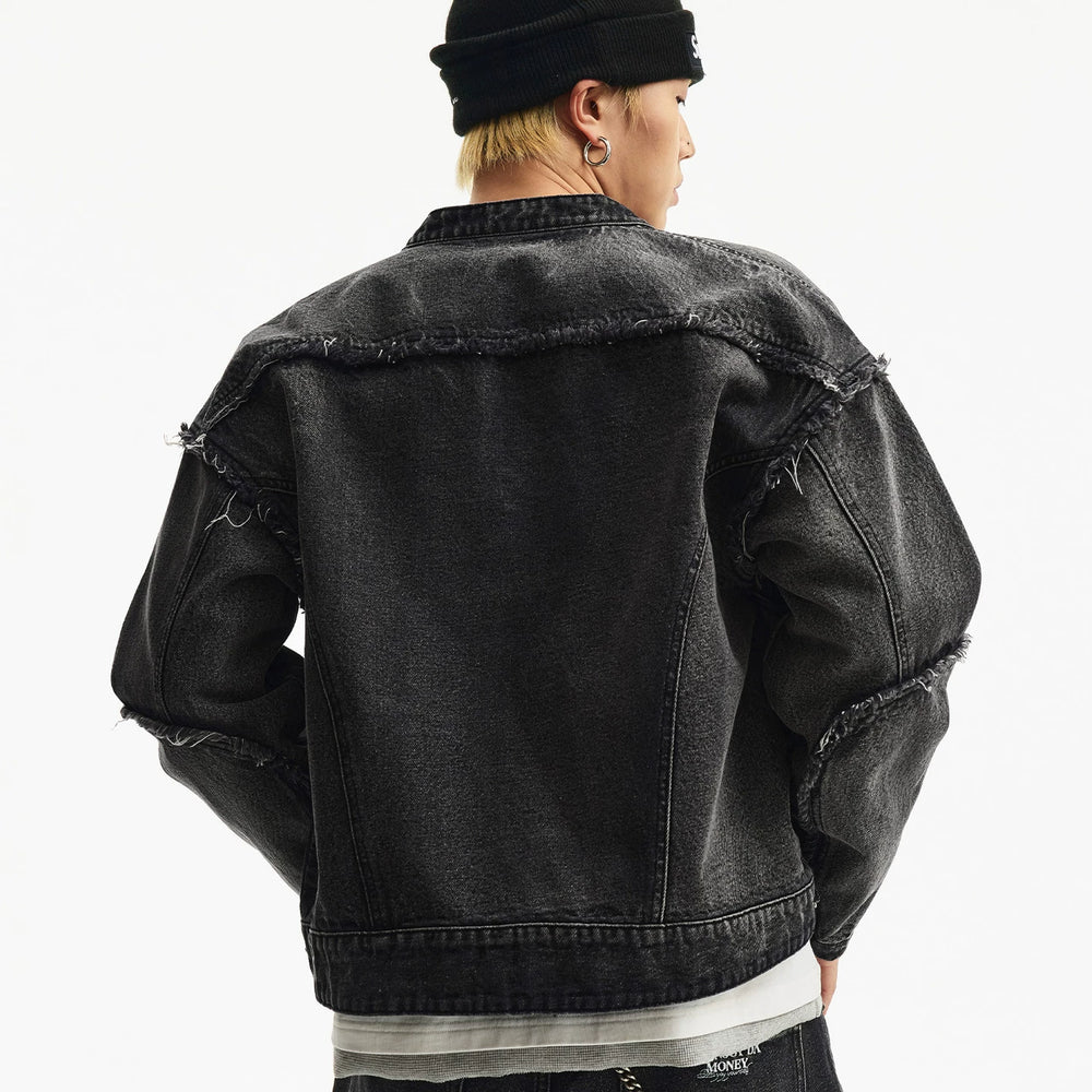 MEDM Structure Edge Denim Set - Jacket Washed and Used, Structural Thread Design, Casual Zipper Jacket, Spring