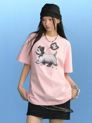 MEDM Cat Ear Hat Puppy Balloon Print Tee