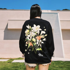MEDM New Product Hand drawn Bouquet Printed Round Neck Casual Long Sleeve T-shirt Trendy Brand Pure Cotton Loose Couple Top Spring and Autumn