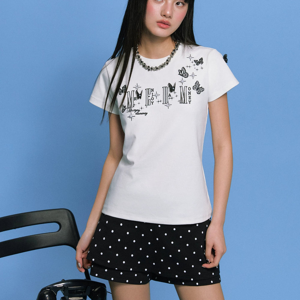 MEDM American style short sleeved T-shirt with lace butterfly design, unisex summer T-shirt, trendy brand style round neck short sleeved shirt