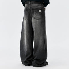 MEDM Flower Vine Laser Burnt Casual Bent Knife Jeans Street Versatile Mid Waist Micro Elastic Loose Wide Leg Pants Autumn